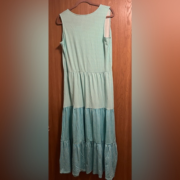 NWT Lands’ End Sleeveless Tiered Maxi Dress Blue Green Check Medium 10-12 #10192 - Picture 5 of 5